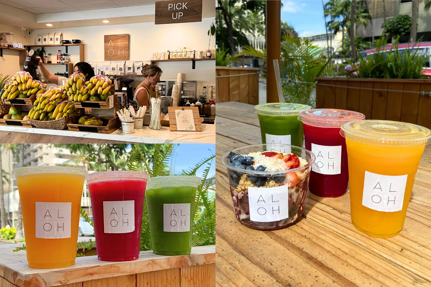 ALOH signature $9.50, Likelike $9.50, Aloha Sunrise $8.00, Waikiki Bowl (Regular) $12.00