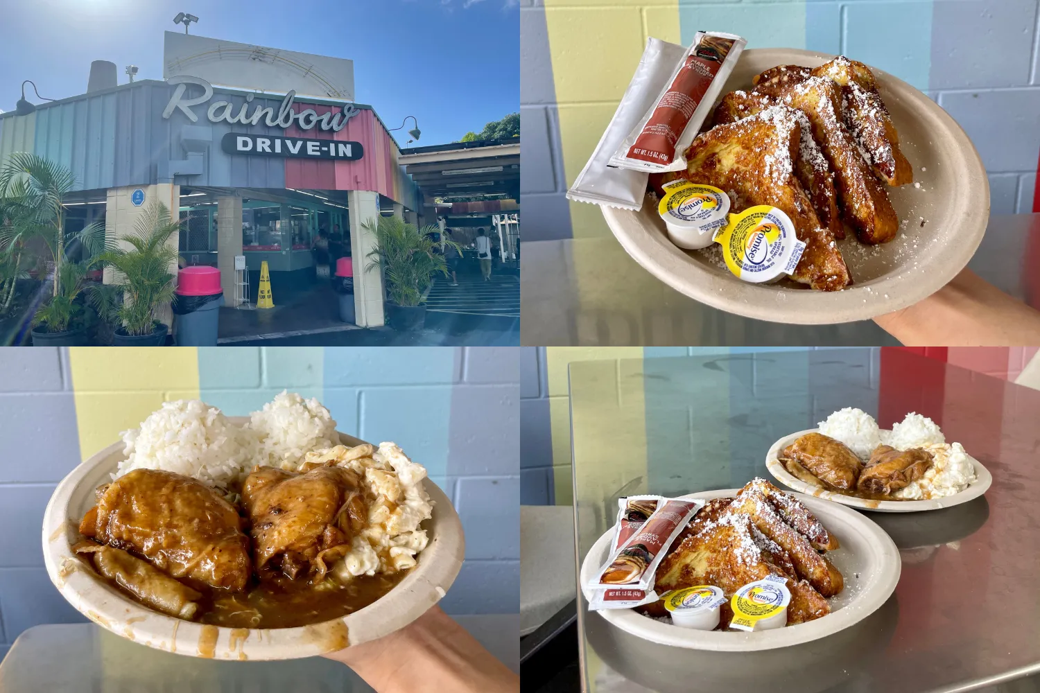 French toast $6.95, Shoyu chicken plate $9.95