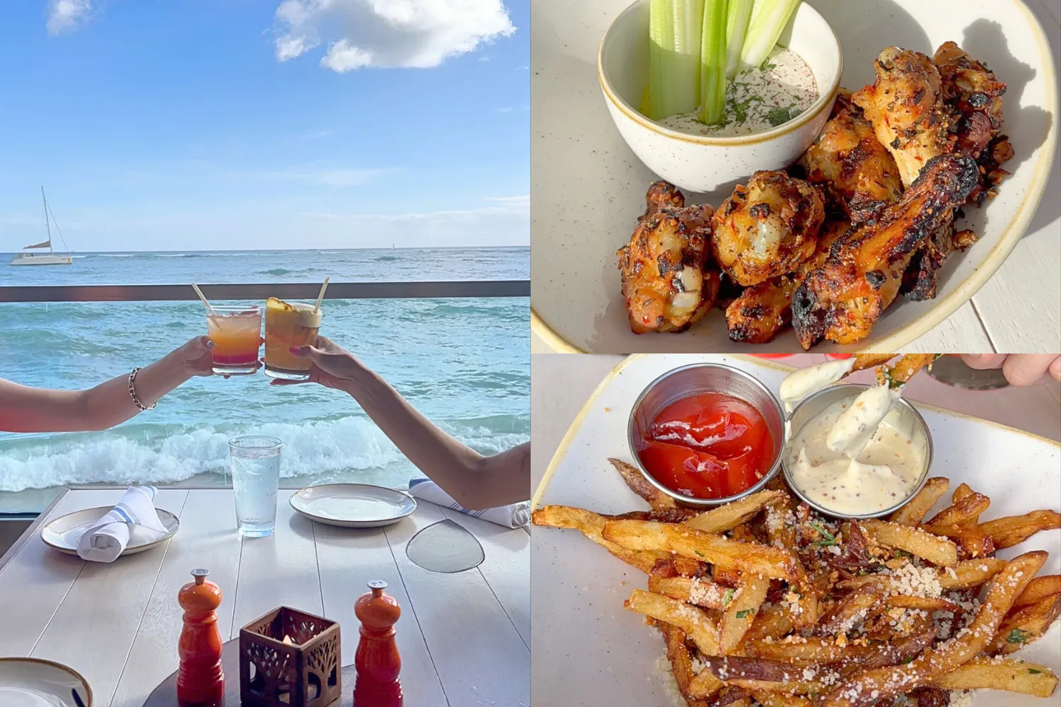 Roasted Chicken Wings $11 (右上), House Cut Fries $5.5 (右下)