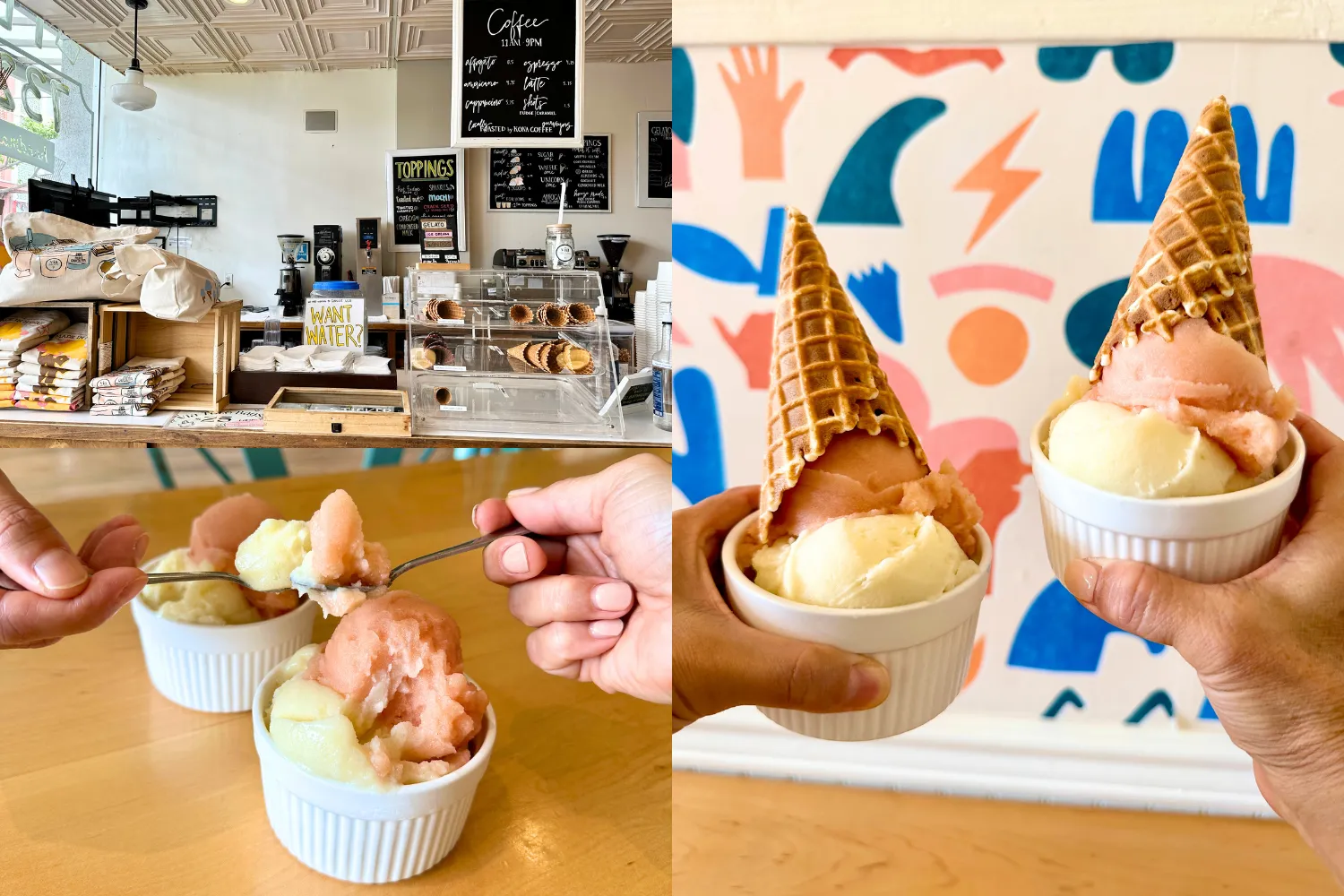 3 Scoops $6.75, Waffle Cone $1.5