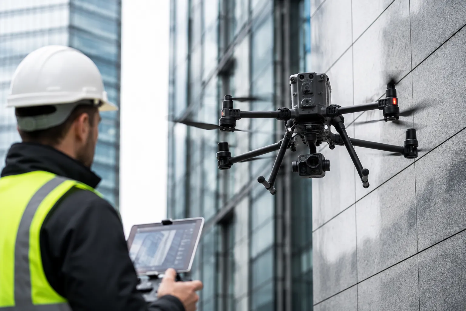 Drone inspection of a high-rise building facade