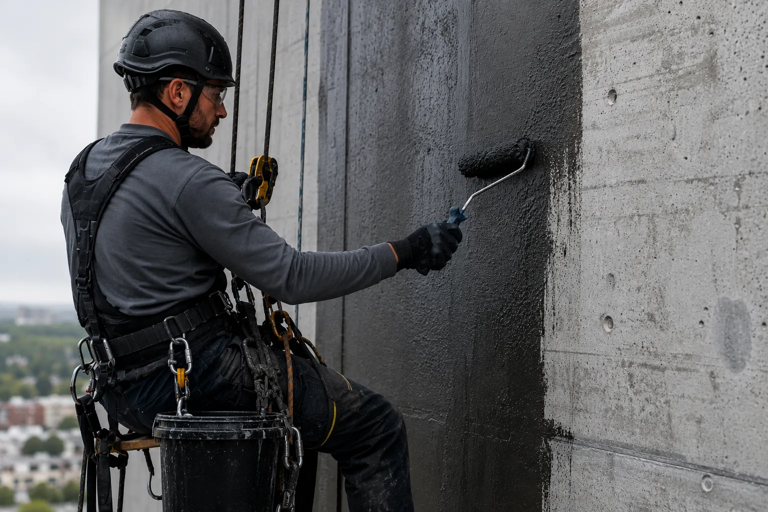 Waterproofing work on a building exterior