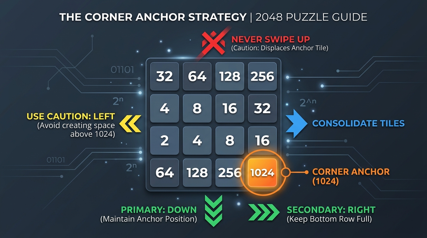 2048 中的角隅锚定策略:将最大方块锁定在右下角的方向控制层级