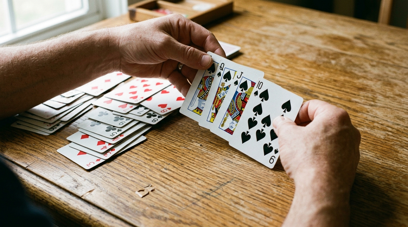 Mãos transferindo uma sequência decrescente de cartas para uma coluna vazia do tabuleiro
