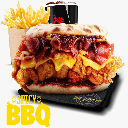 Photo du produit Menu Burger Naan BBQ Épicé 🌶️, non contractuelle