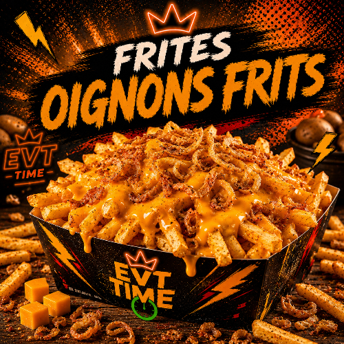 Photo du produit Frites, cheddar, oignons frits, non contractuelle