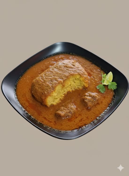 Photo du produit Foutou banane sauce graine et viande de boeuf, non contractuelle