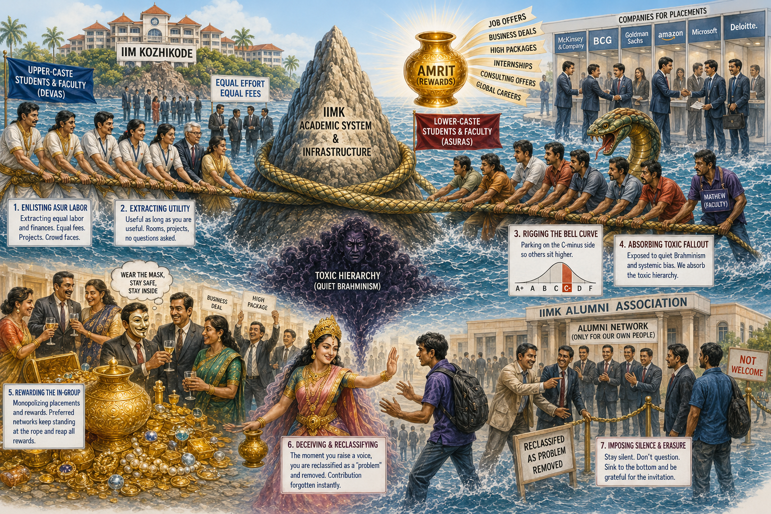 Caste works identically in the myth of Sagar Manthan and inside elite institutions like Indian Institute of Management, Kozhikode