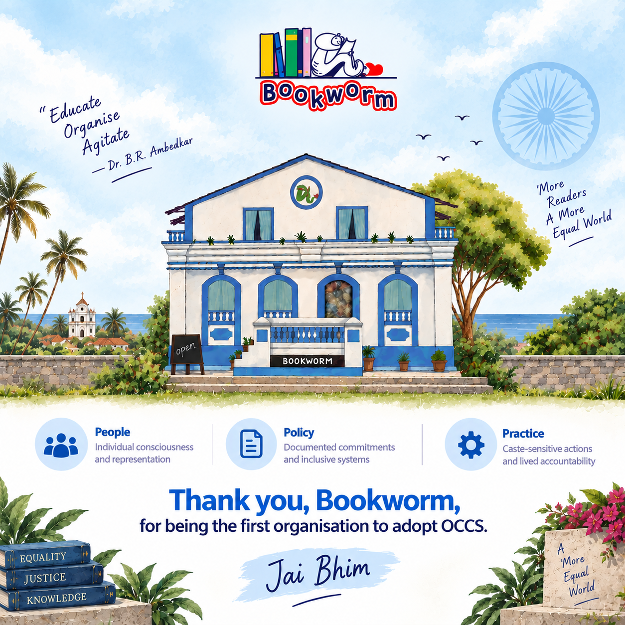 Bookworm’s impact speaks for itself: 80,000 children, 4,500 educators, 248 schools, 60 communities, across 26 states. And yet, what makes this moment special is not just its scale. Bookworm has become the first organisation to adopt OCCS, choosing to be independently examined on caste consciousness across its people, policies, and practices. Thank you, Bookworm Trust & Library, for taking the first step. Jai Bhim! 💙