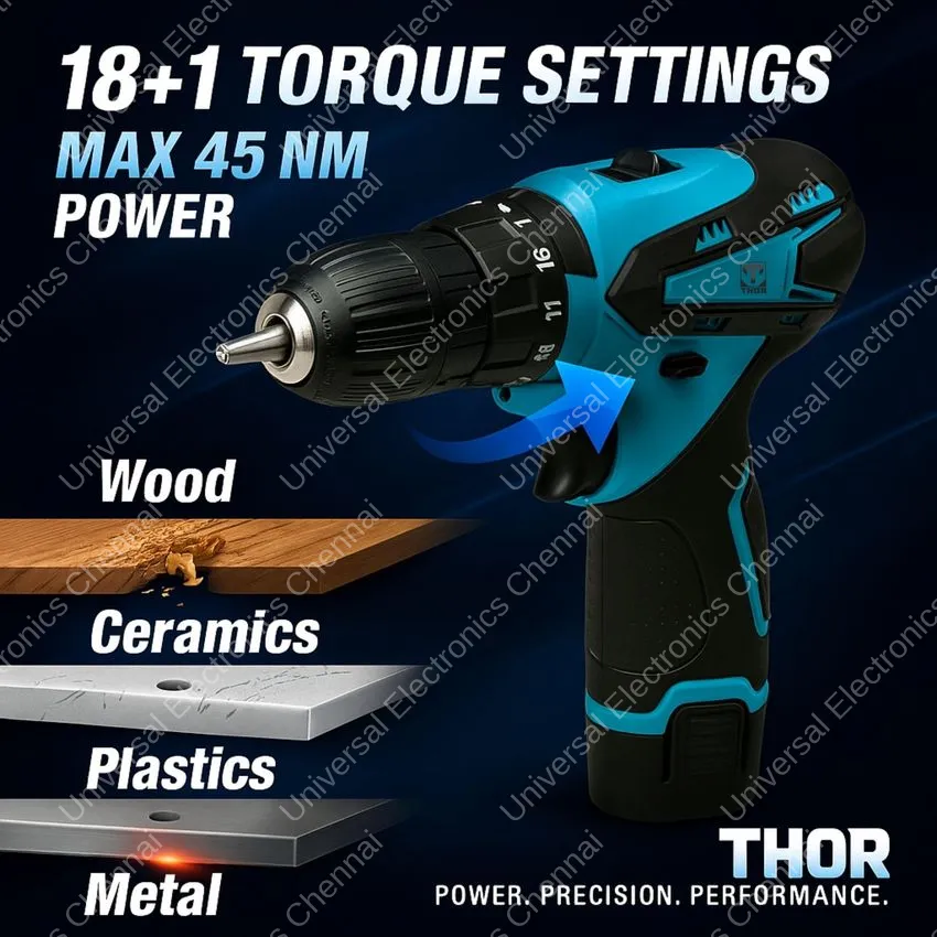 THOR 12V Cordless Drill Driver Kit 3
