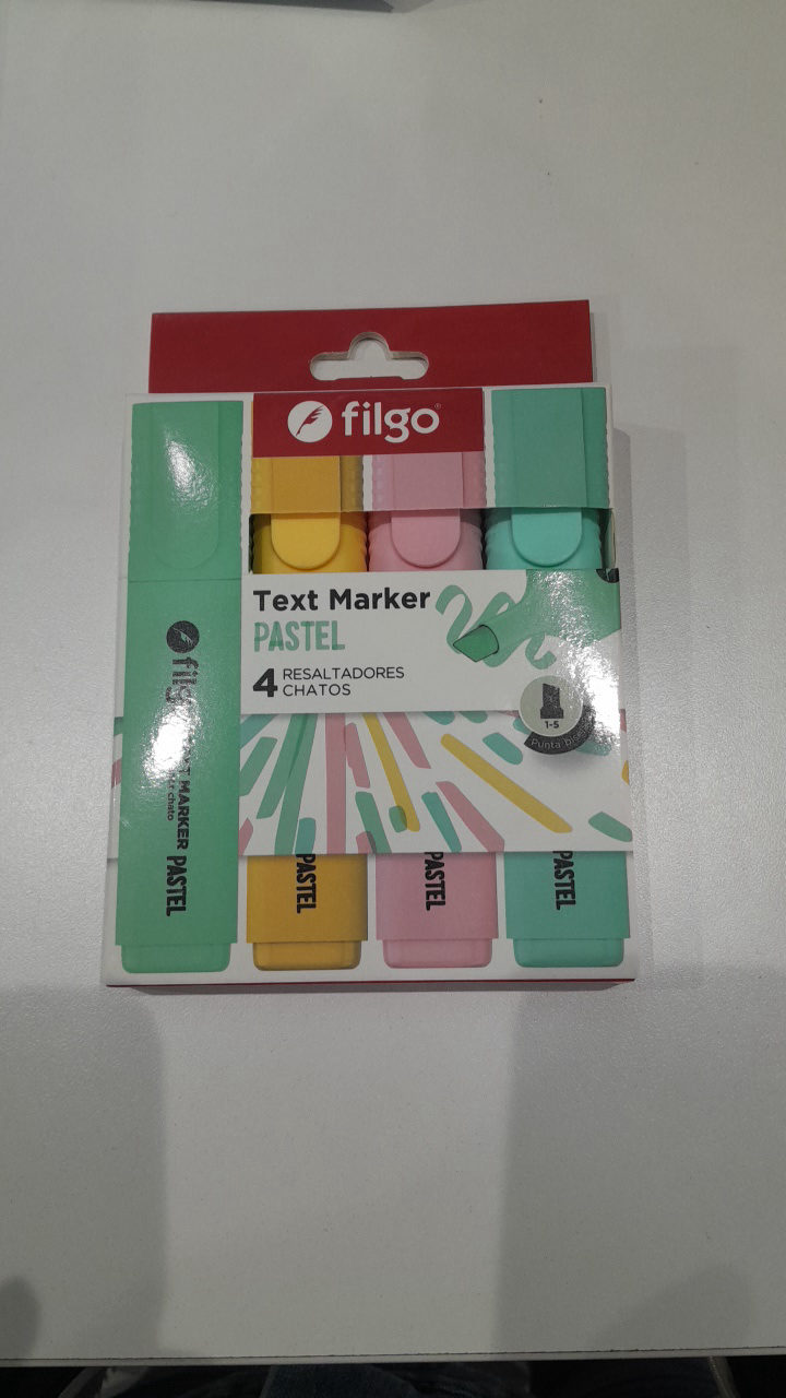 Resaltador Pastel Filgo, Pack con 4 Unidades de Colores Surtidos para Papel y Cartulina