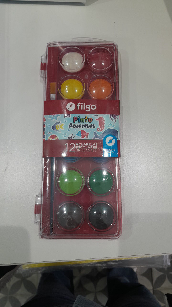 Acuarelas Filgo Pinto Estuche Plastico X 12 Colores + Pincel Color Multicolor