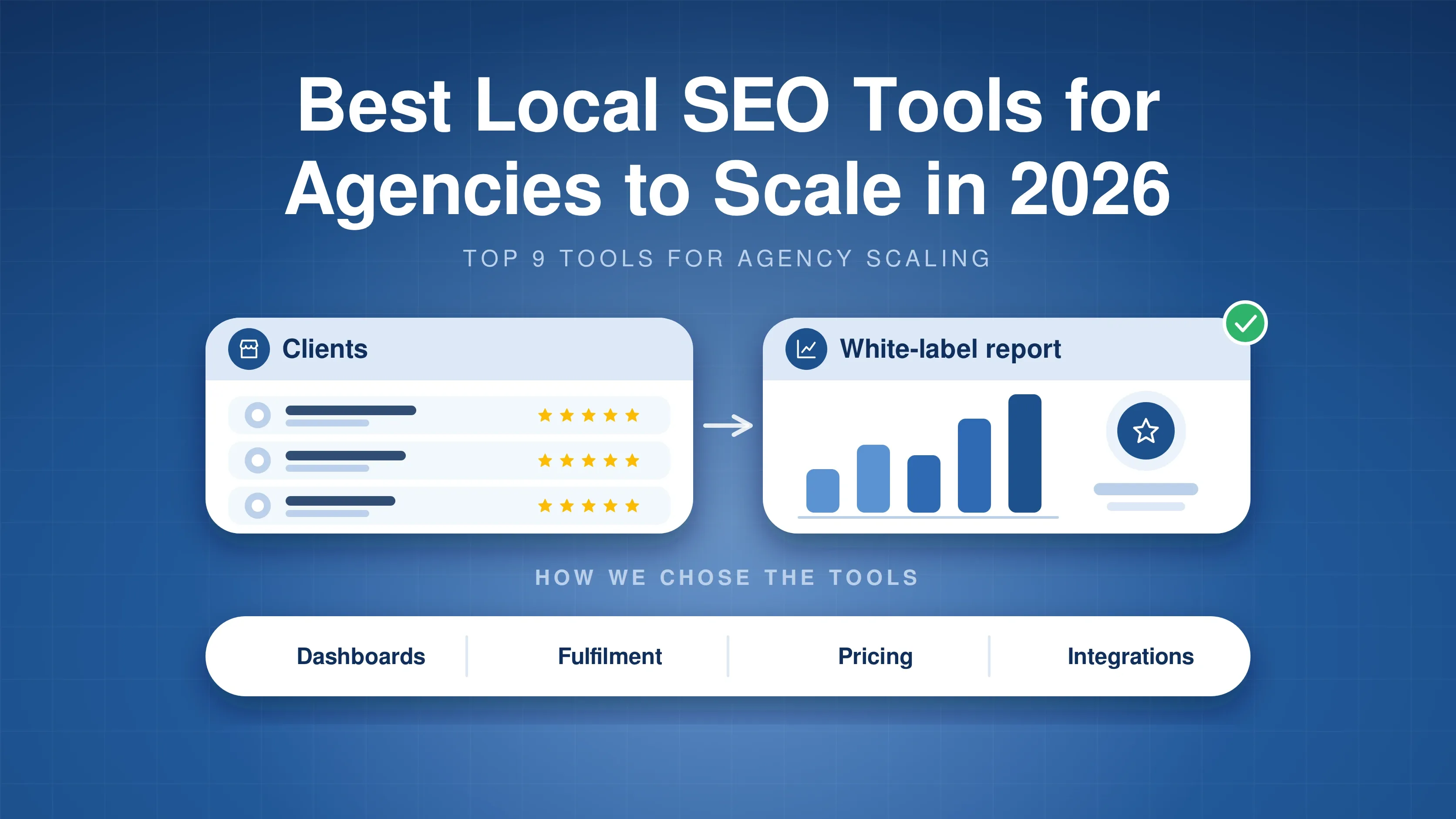 Illustration of a client list and white-label report for agency local SEO tools