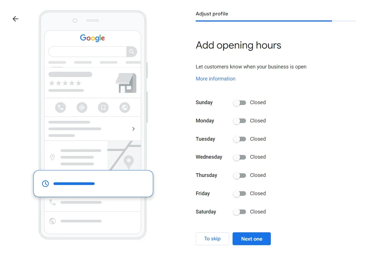 Adding opening hours