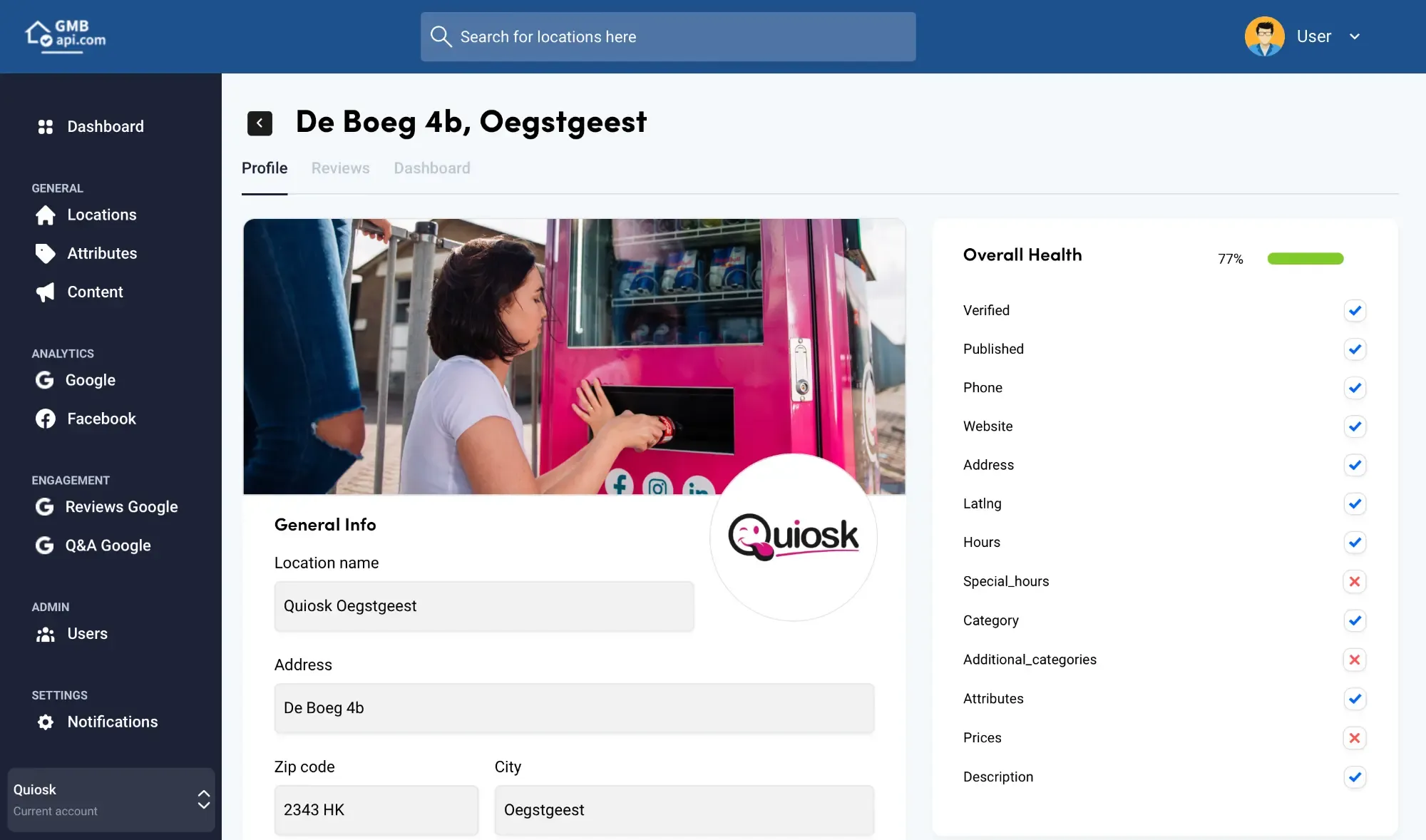 GMBapi Location Profile Details - Quiosk