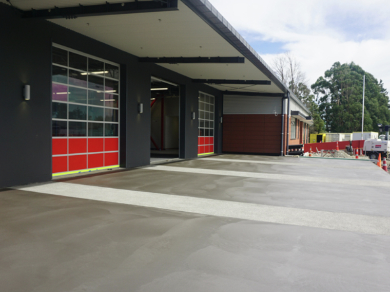 Concrete pavement in front of fire station