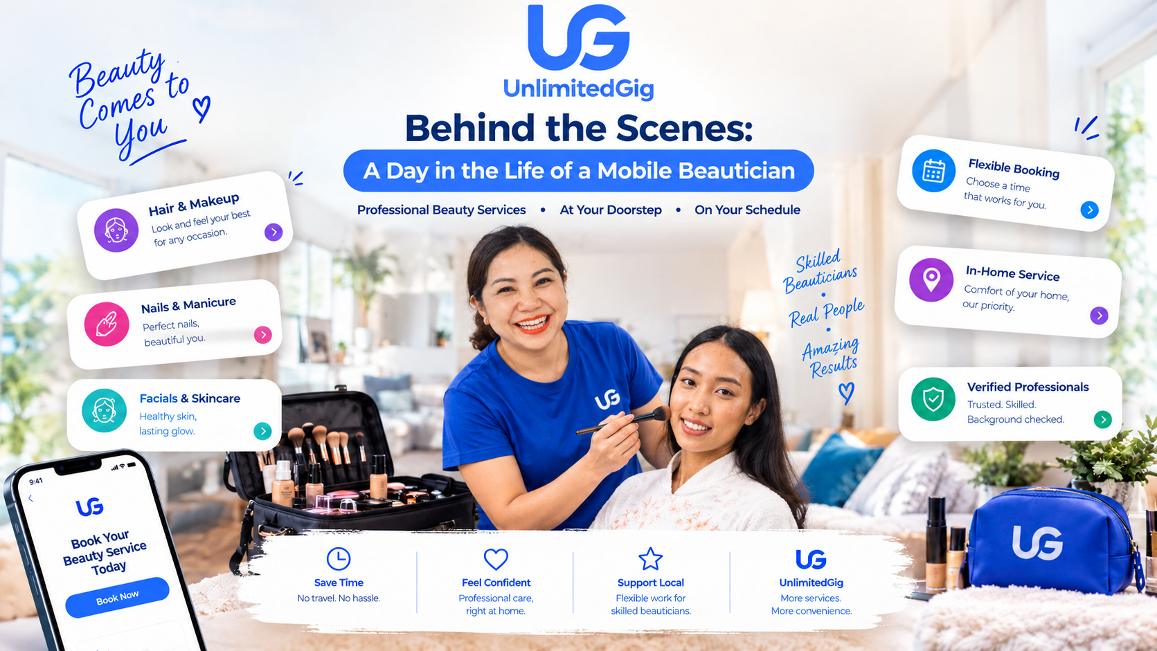 Behind the Scenes Beauty at Home - Mobile Beautician Preparing an At-Home Pampering Session
