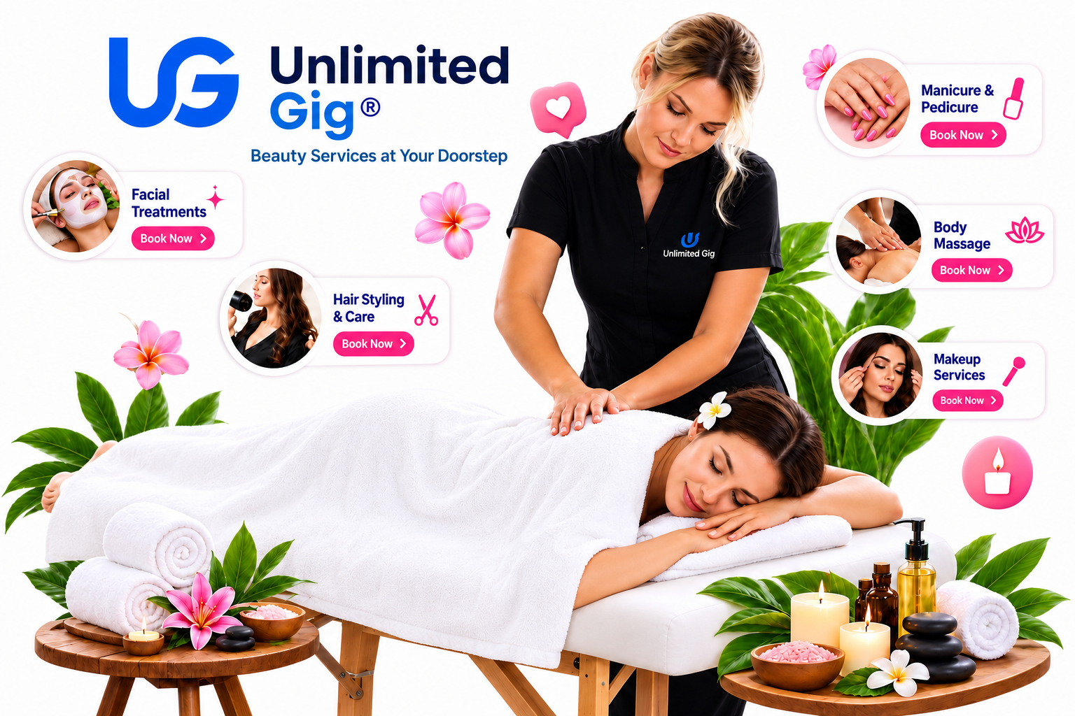 Professional mobile skincare specialist performing an at-home facial treatment