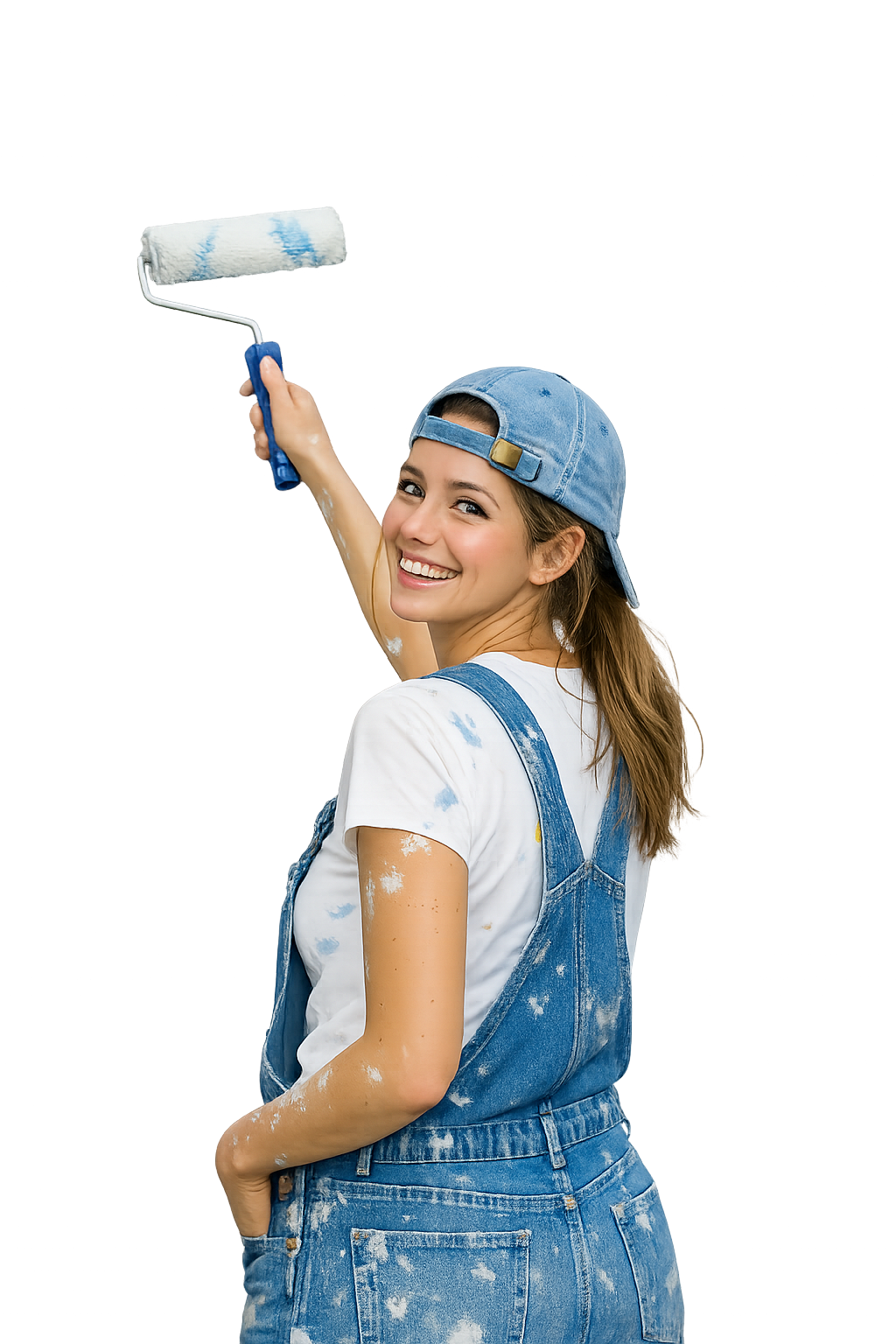 Professional painter and decorator ready to apply fresh paint to an interior home wall