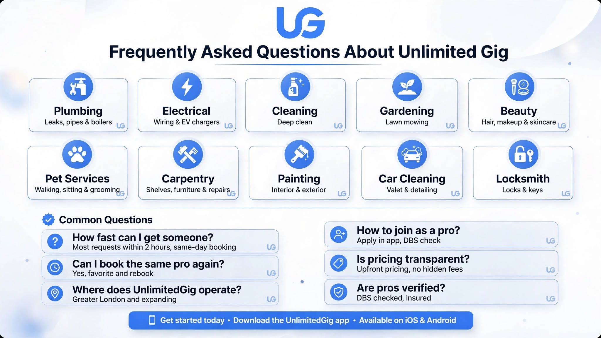 Frequently asked questions about Unlimited Gig platform features, mobile app workflows, and seamless service coordination
