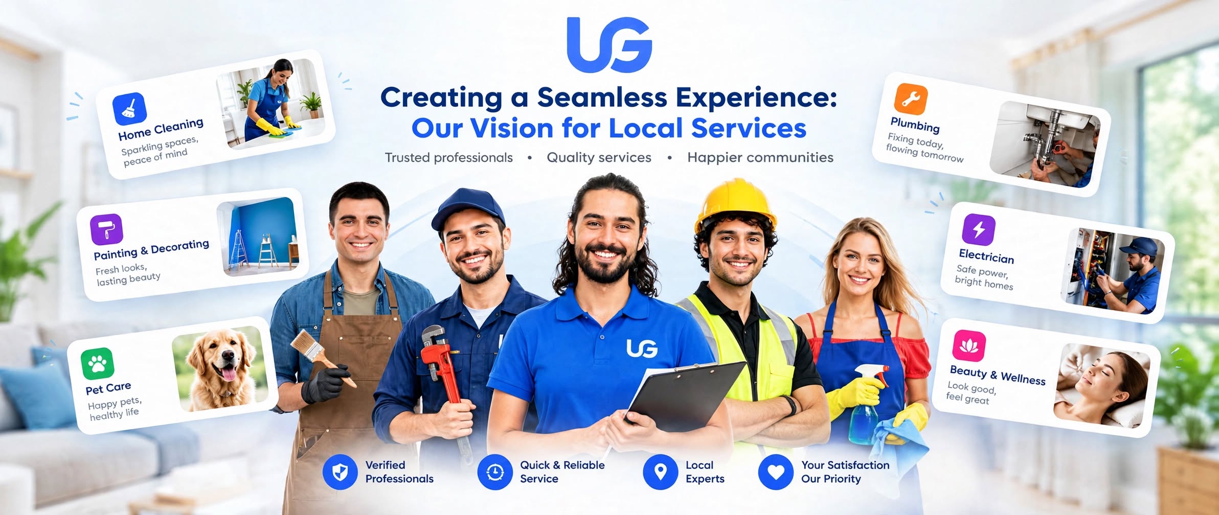Visual overview of a seamless local service experience connecting clients and specialists with modern tools and real-time coordination