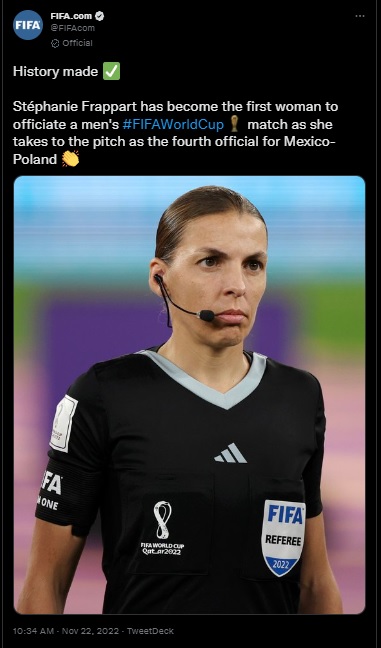 Stephanie Frappart:  First Woman To Officiate A Men's World Cup Game