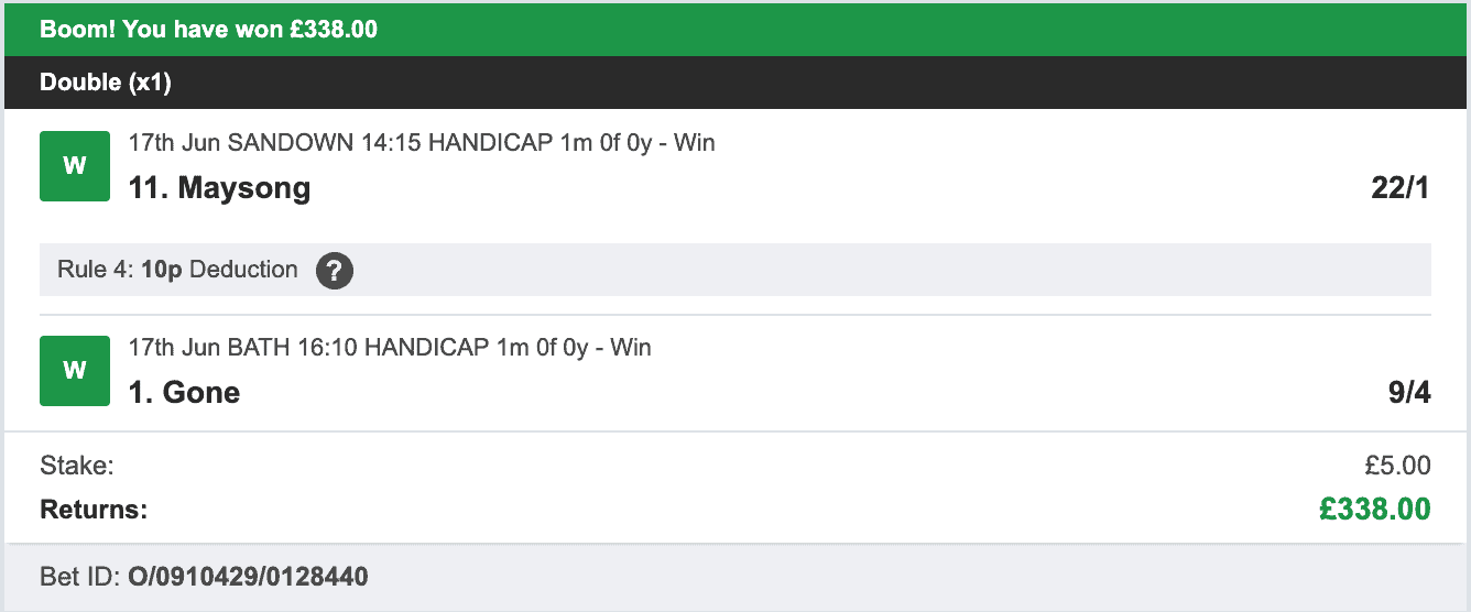 BestSystemBets WON £333.00 from £5 Bet