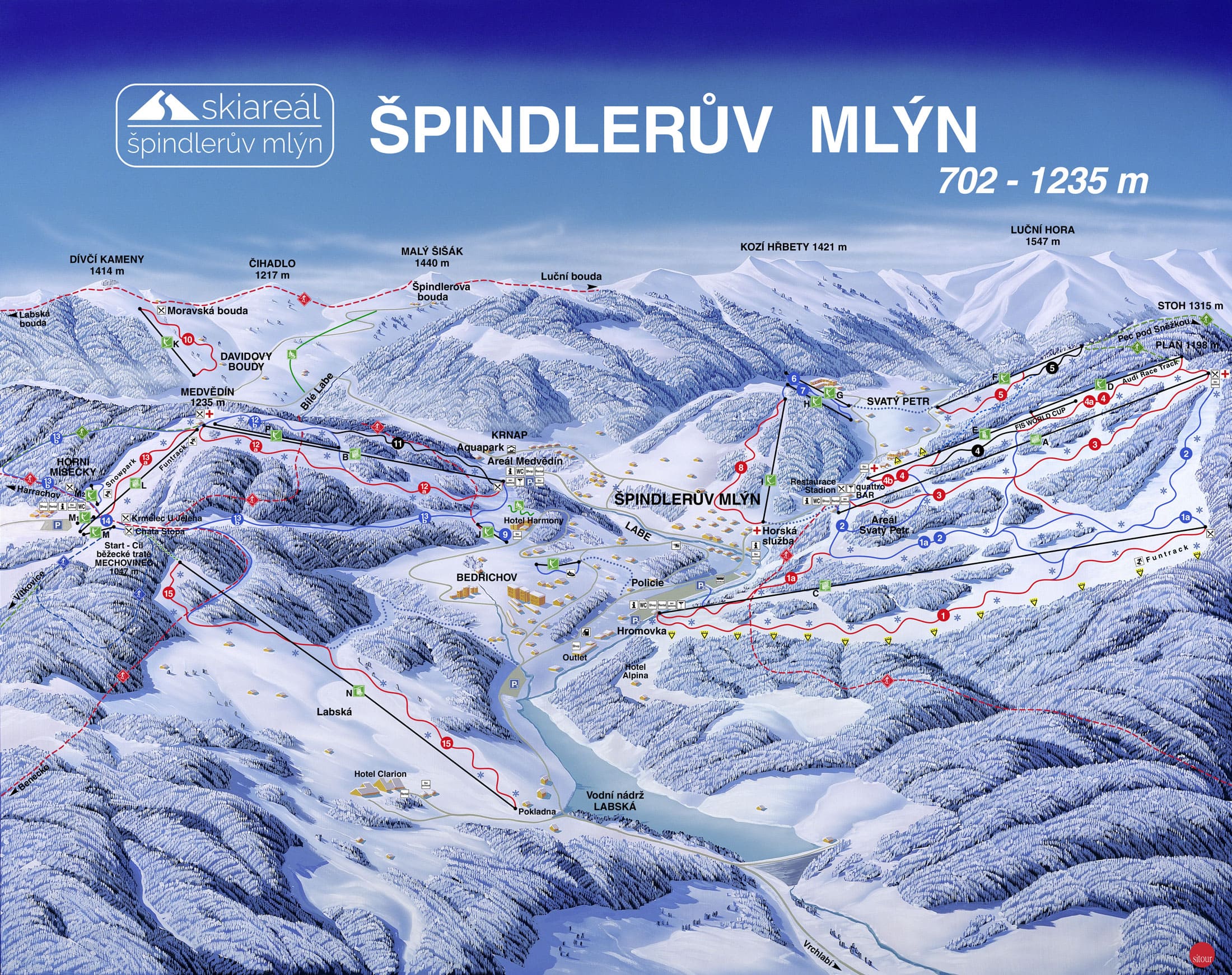 Карта спусков Skiareál Špindlerův Mlýn