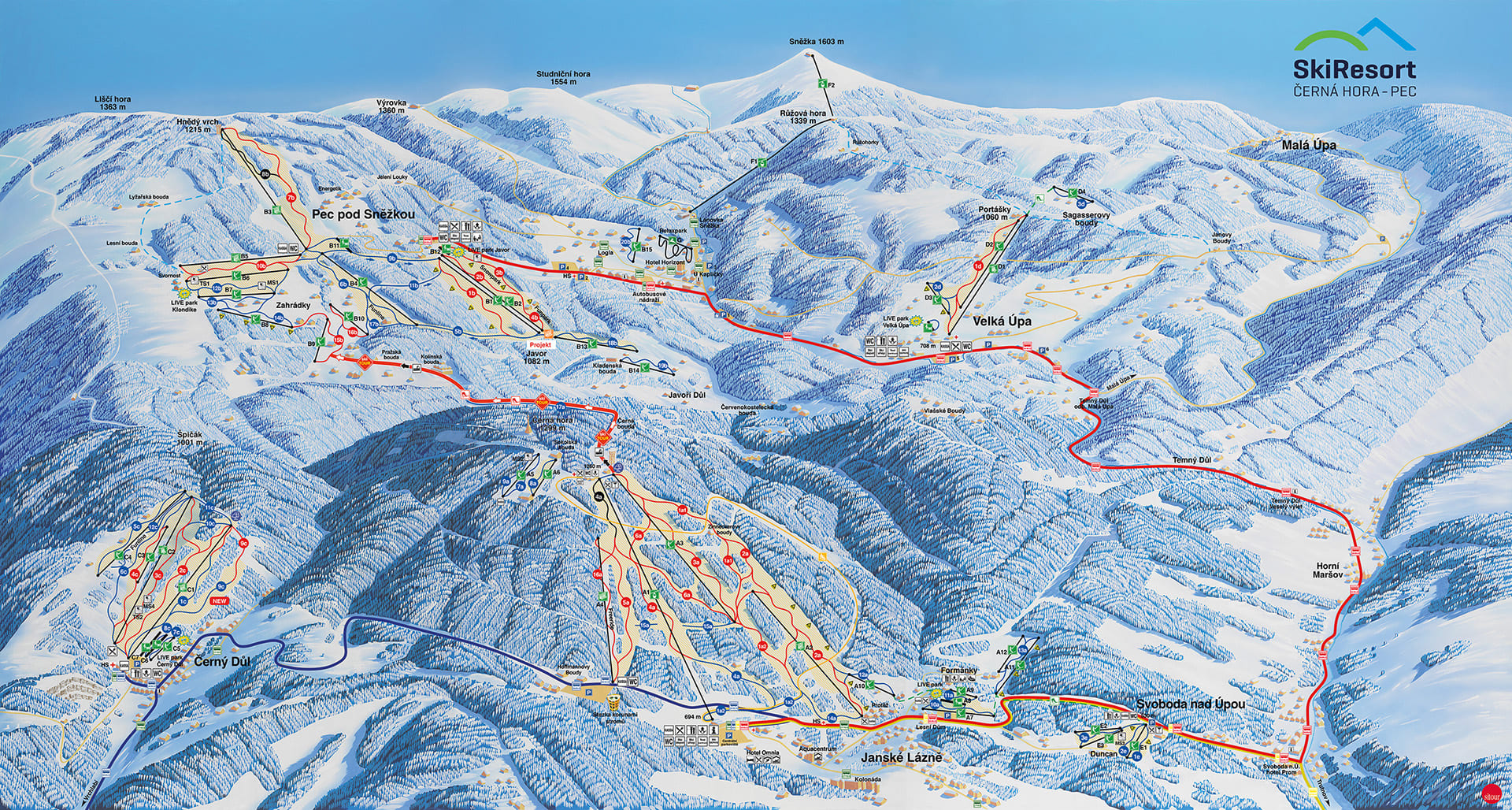Карта спусков SkiResort Černá Hora – Pec