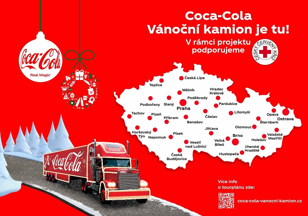 Карта чешских городов, где будет останавливаться грузовик Coca-Cola. Прим. Праги среди городов на сайте компании нет!