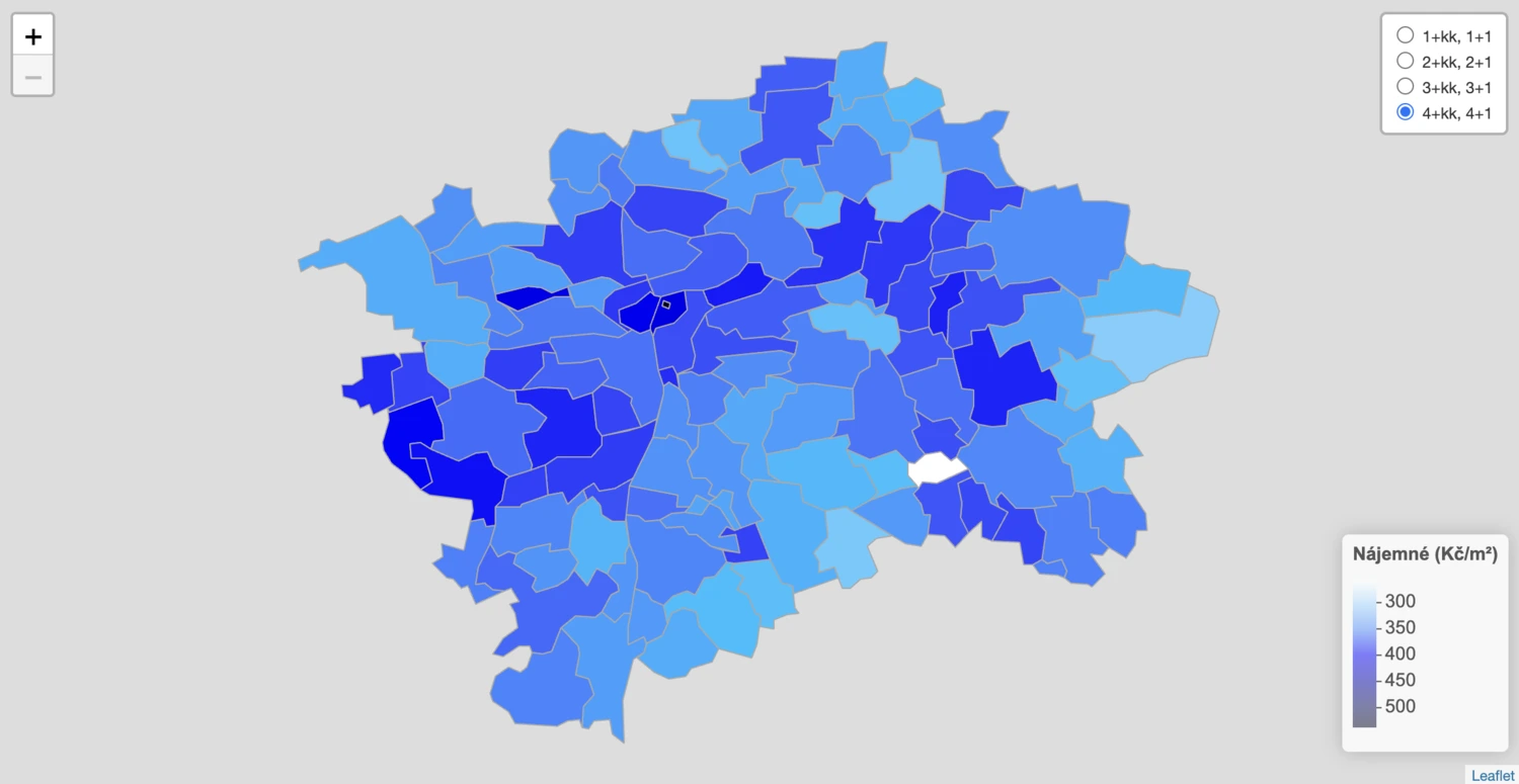 Ценовая карта арендной платы по Праге, 4+кк, 4+1