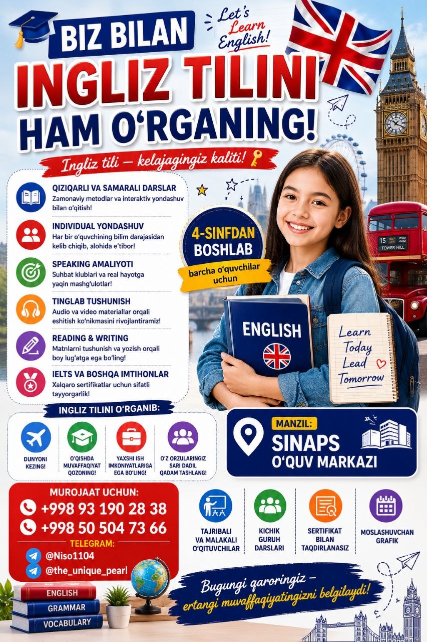 BIZ BILAN INGLIZ TILINI HAM O‘RGANING