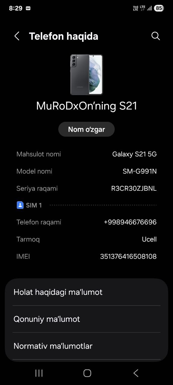 Samsung Galaxy S21 (A’lo holatda hamma narsasi joyida )