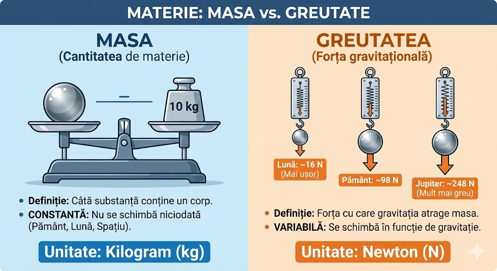 Masă vs. Greutate: Inerție vs. Atracție