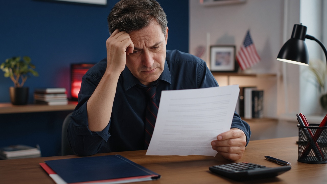 Taxpayer reviewing an IRS levy notice at a desk