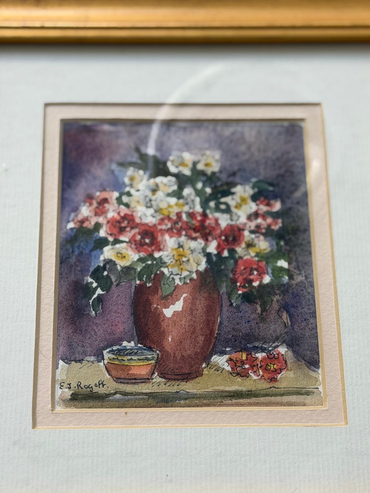 Floral still life in watercolour and ink, attributed to Eileen J. Rogoff — estimate: £100 – £200