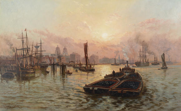 Charles John de Lacy, 'Coal Barges in Greenwich Reach', 1887 — estimate: £1,200 – £1,800