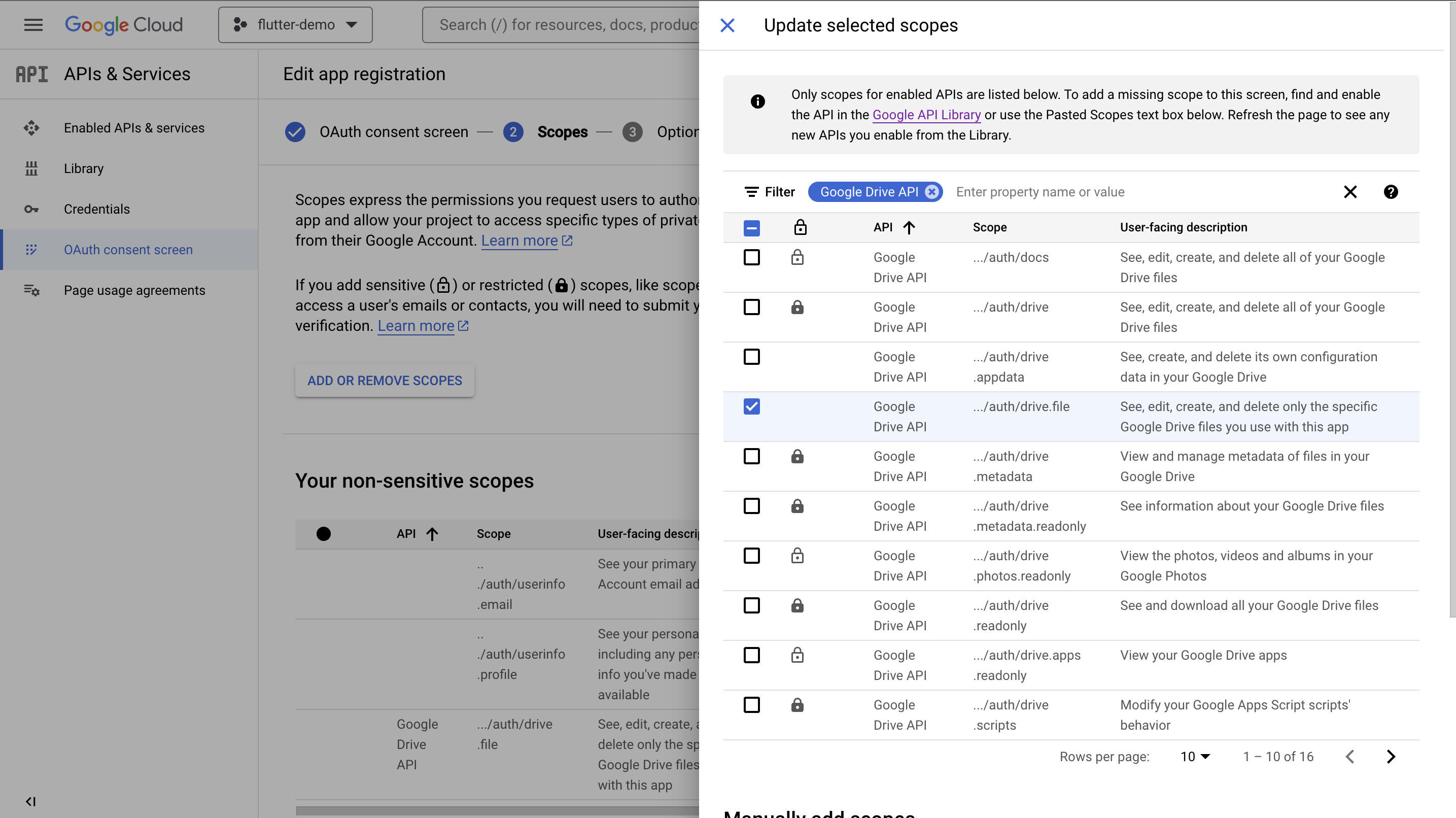 Adding Google Drive API scope