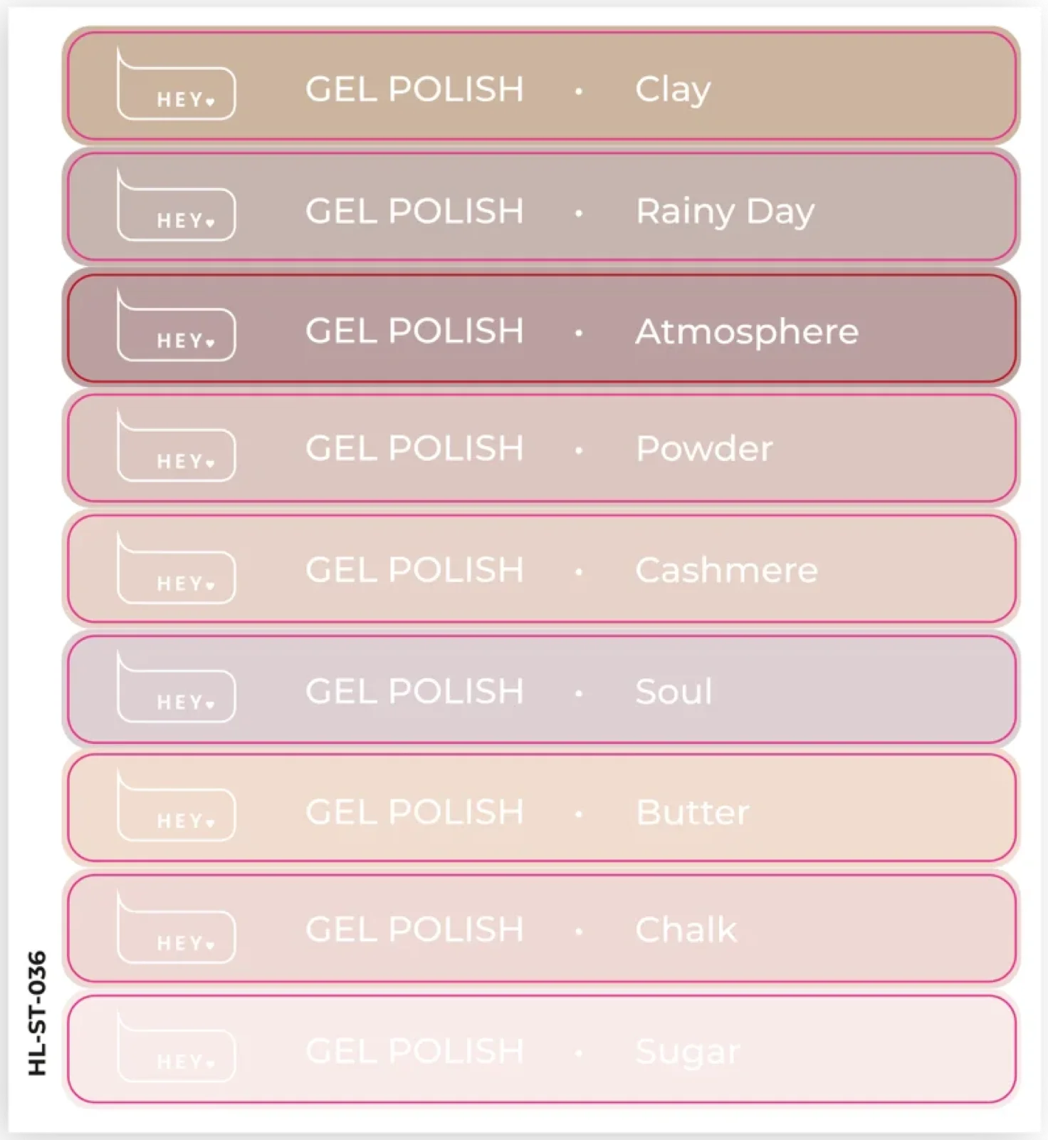 Farbnamen-Sticker Farbnamen-Sticker Gel Polish (Clay–Sugar) von HeyLove, 1 Stück