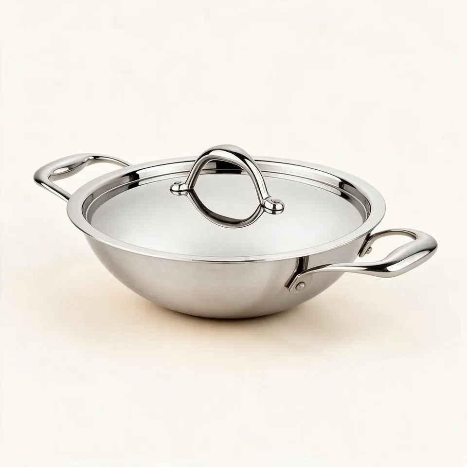 Stainless steel kadhai with lid 22 cm