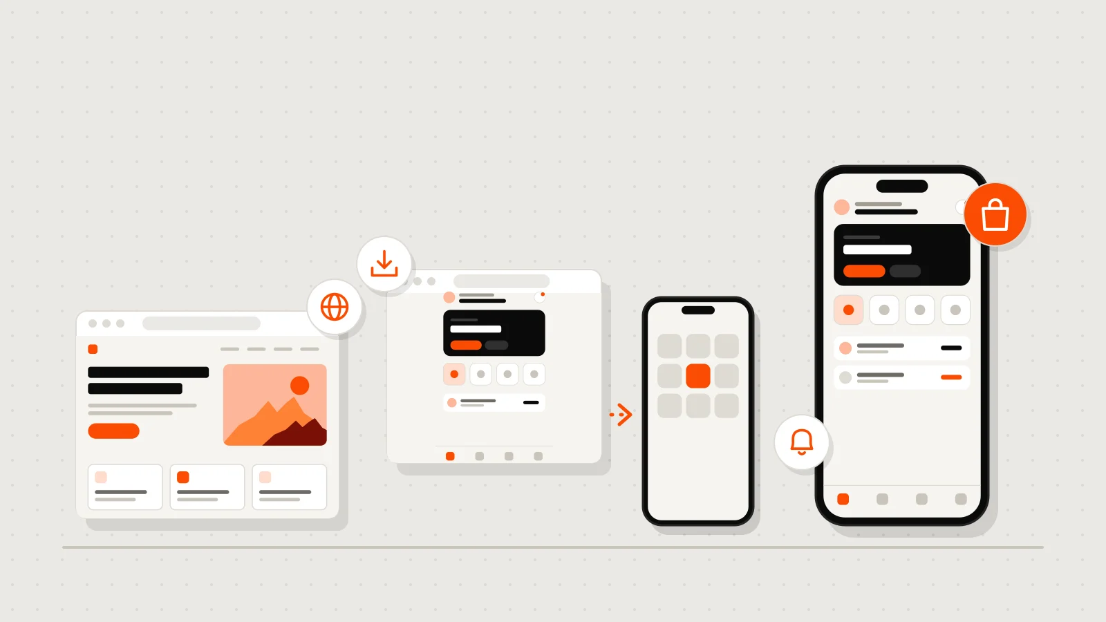 Tres caminos: una página web, una web que se instala en la pantalla de inicio y una app publicada en las tiendas. Cada uno pide más trabajo que el anterior.
