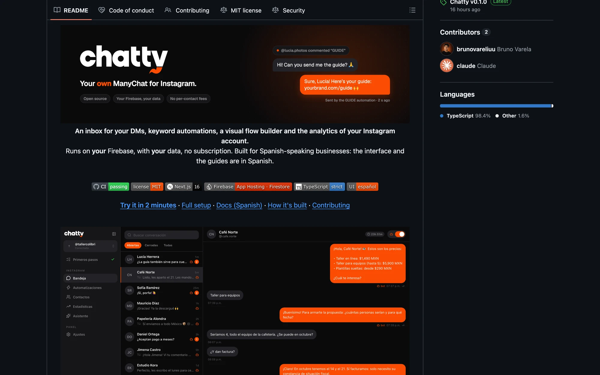El README de Chatty: lo primero que ve quien entra al repositorio.