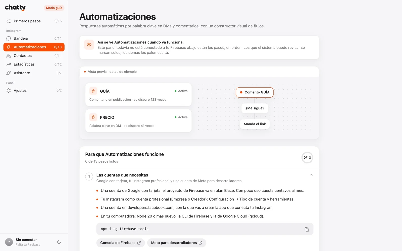 Cada sección te enseña lo que le falta