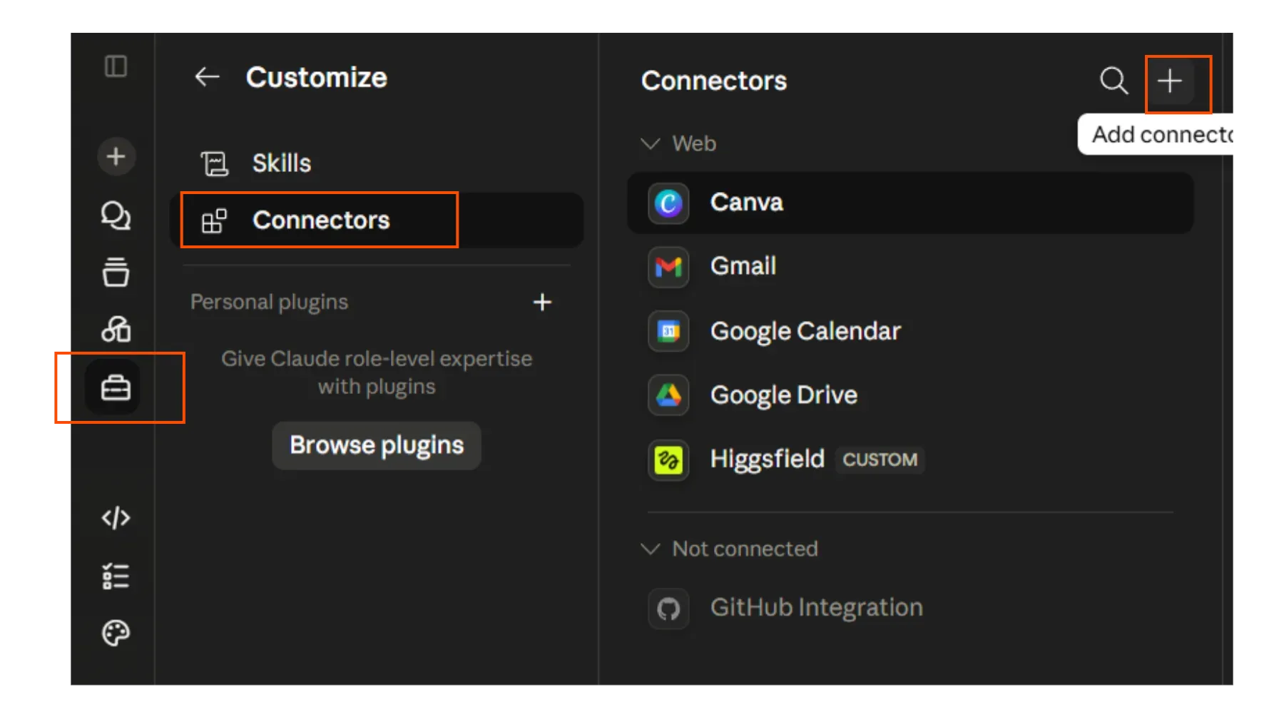 Pon el conector de Higgsfield