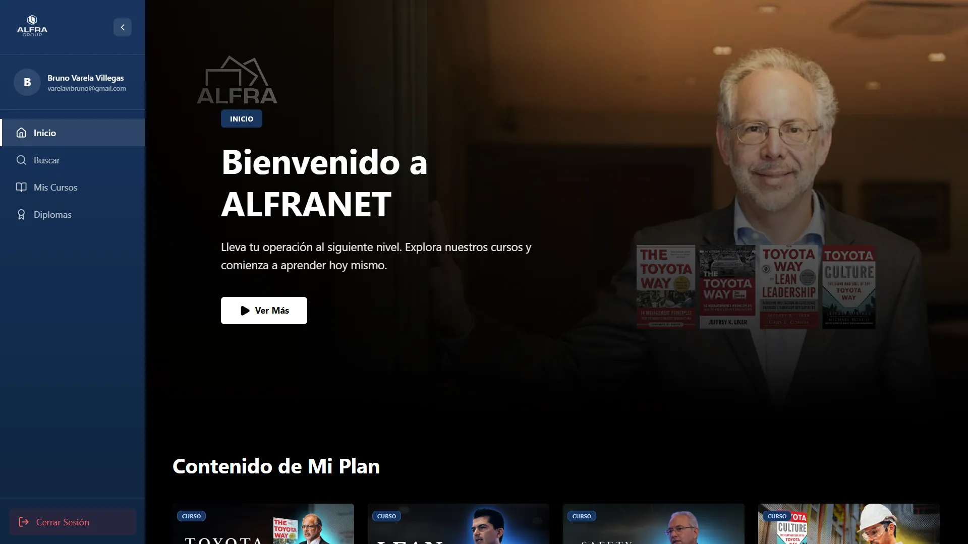 ALFRANET: la pantalla de inicio de un alumno, con el contenido de su plan.