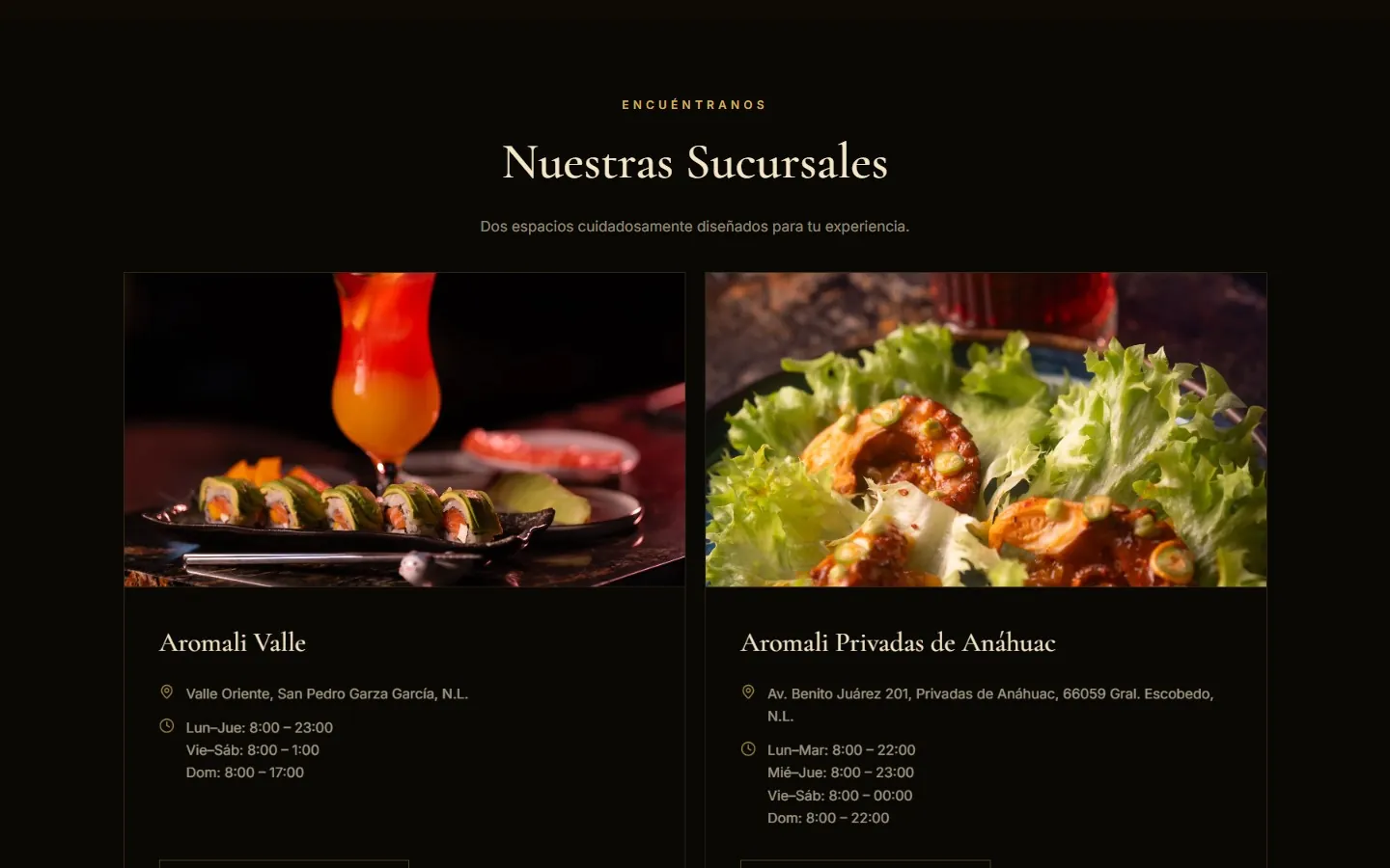 Its two locations, each with its address, its hours and its own reservations.