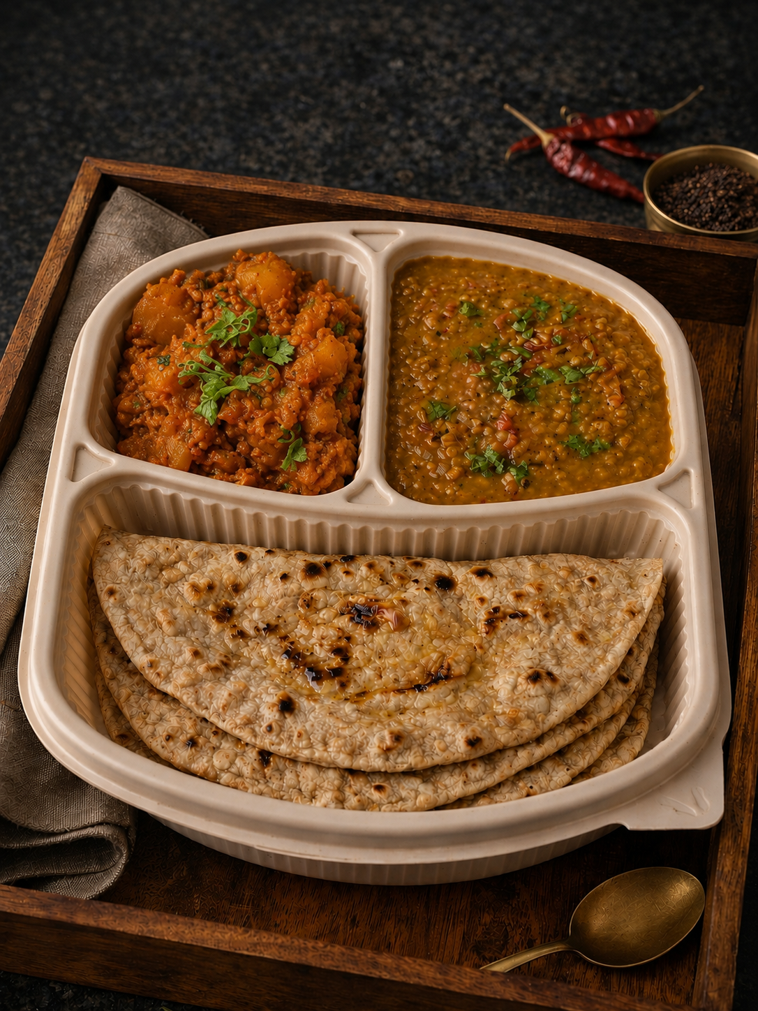 Black Masoor Dal + Kaddu ki Sabji + 3× Ghee Brushed Whole Wheat Roti