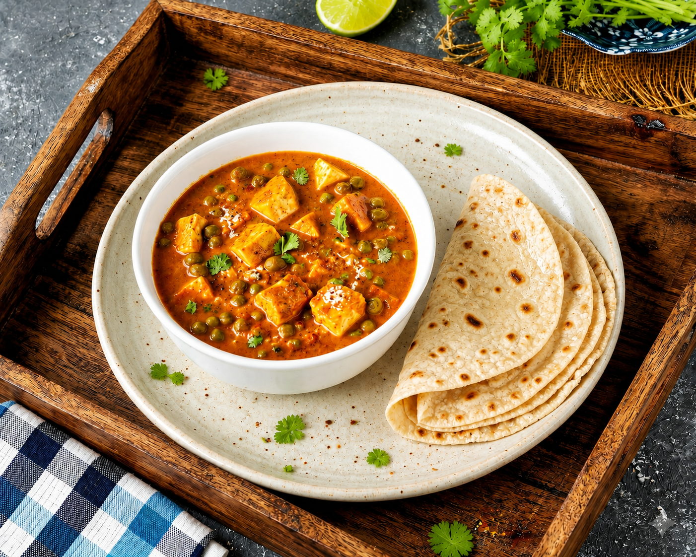 Matar Paneer + 3× Ghee roti