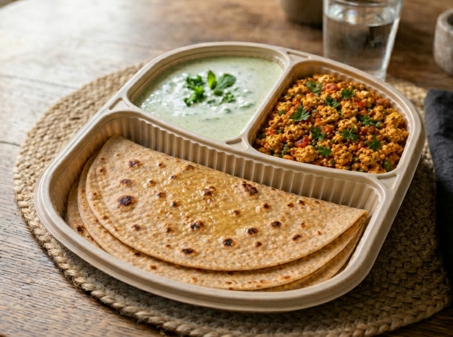 Soft Creamy Paneer Bhurji + 3 Ghee Roti + Mint Coriander Curd