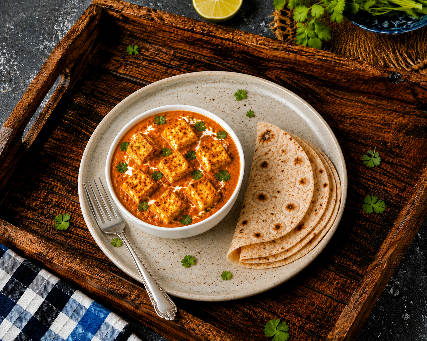 Paneer Butter Masala + 3× Ghee Brushed Whole Wheat Roti